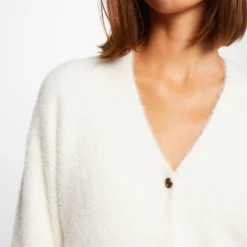 Gilet Manches Longues Avec Col En V Ivoire Femme -Morgandetoi Boutique gilet manches longues avec col en v ivoire femme vue4 32536300923290203