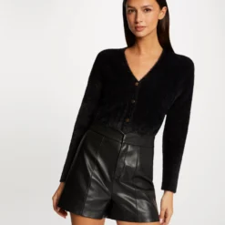 Gilet Manches Longues Avec Col En V Noir Femme