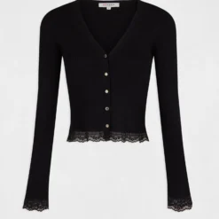 Gilet Manches Longues Avec Dentelle Noir Femme 8 Gilet Manches Longues Avec Dentelle Noir Femme -Morgandetoi Boutique gilet manches longues avec dentelle noir femme vue3 32536300949940100