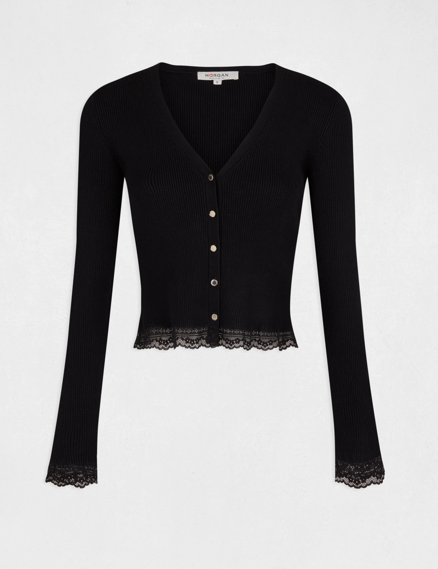 Gilet Manches Longues Avec Dentelle Noir Femme 4 Gilet Manches Longues Avec Dentelle Noir Femme – Image 4