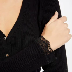 Gilet Manches Longues Avec Dentelle Noir Femme 9 Gilet Manches Longues Avec Dentelle Noir Femme -Morgandetoi Boutique gilet manches longues avec dentelle noir femme vue4 32536300949940100