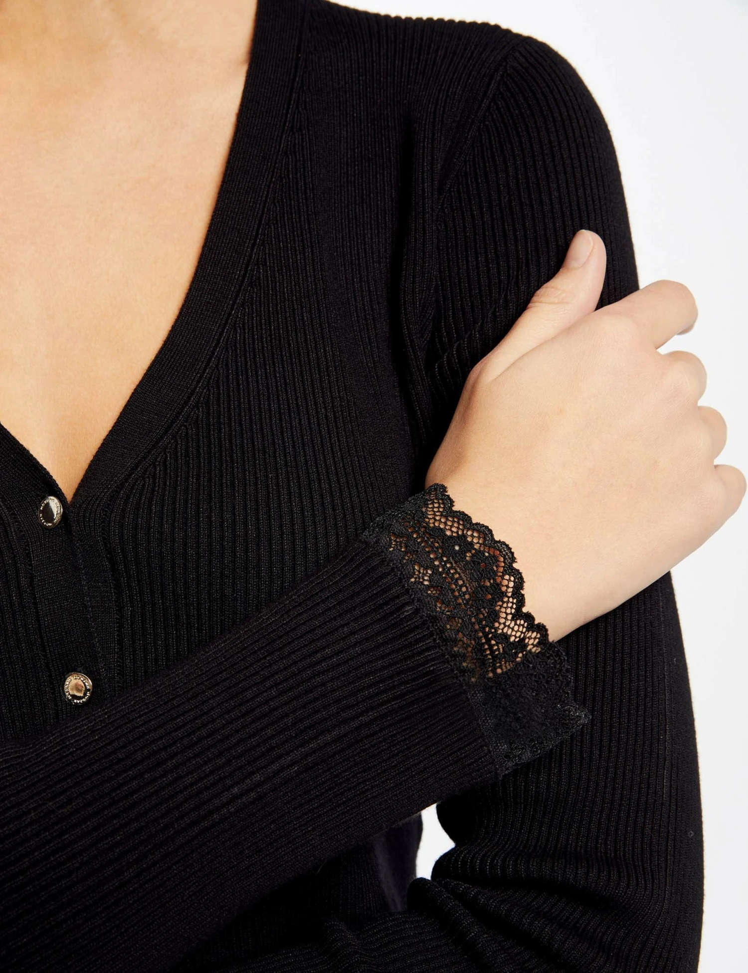 Gilet Manches Longues Avec Dentelle Noir Femme 5 Gilet Manches Longues Avec Dentelle Noir Femme – Image 5