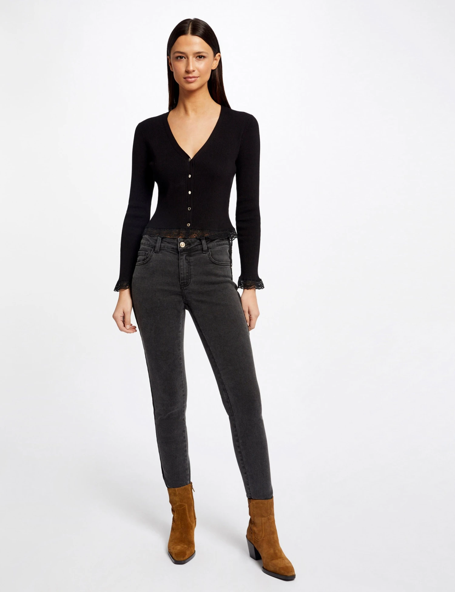 Gilet Manches Longues Avec Dentelle Noir Femme 3 Gilet Manches Longues Avec Dentelle Noir Femme – Image 3