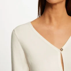 Gilet Manches Longues Boutonné Ecru Moyen Femme -Morgandetoi Boutique gilet manches longues boutonne ecru moyen femme vue4 32536300942780213