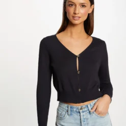 Gilet Manches Longues Boutonné Marine Femme