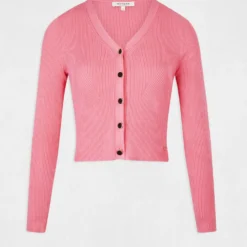 Gilet Manches Longues Boutonné Rose Femme -Morgandetoi Boutique gilet manches longues boutonne rose femme vue3 32536300952780503
