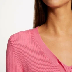 Gilet Manches Longues Boutonné Rose Femme -Morgandetoi Boutique gilet manches longues boutonne rose femme vue4 32536300952780503