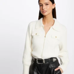 Gilet Manches Longues Col à Revers Ivoire Femme