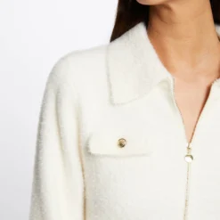 Gilet Manches Longues Col à Revers Ivoire Femme -Morgandetoi Boutique gilet manches longues col a revers ivoire femme vue4 32536300948840203