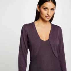 Gilet Manches Longues Col Ouvert Prune Femme