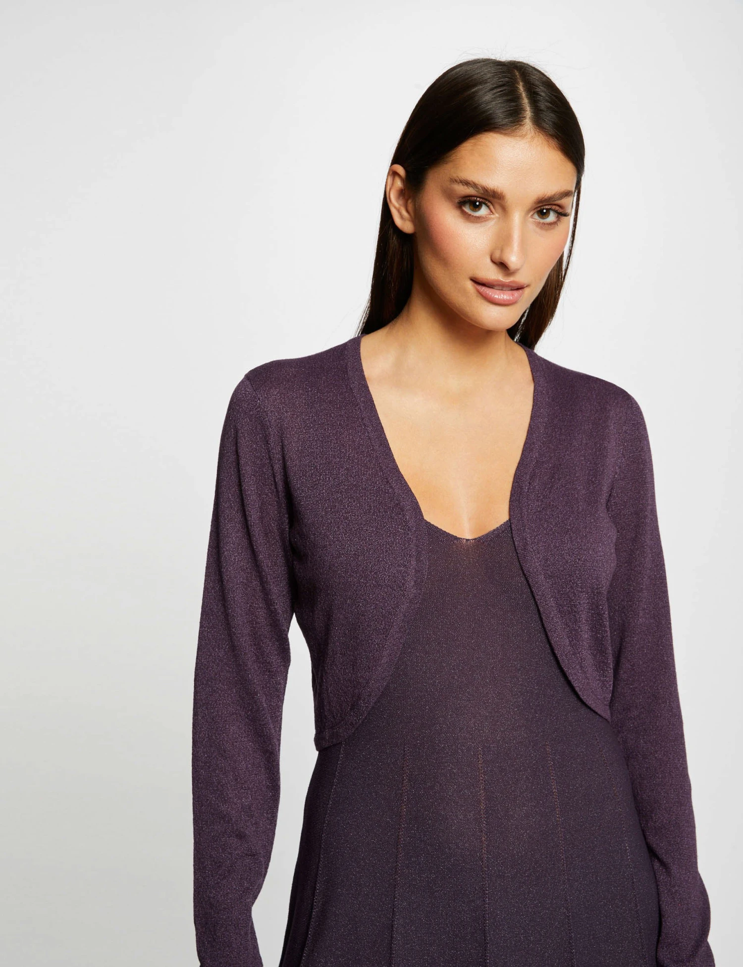 Gilet Manches Longues Col Ouvert Prune Femme 1 Gilet Manches Longues Col Ouvert Prune Femme