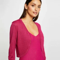 Gilet Manches Longues Col Ouvert Rose Fonce Femme