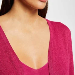 Gilet Manches Longues Col Ouvert Rose Fonce Femme -Morgandetoi Boutique gilet manches longues col ouvert rose fonce femme vue4 32536300931230515