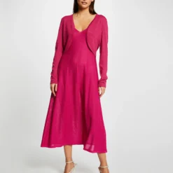 Gilet Manches Longues Col Ouvert Rose Fonce Femme -Morgandetoi Boutique gilet manches longues col ouvert rose fonce femme vue5 32536300931230515