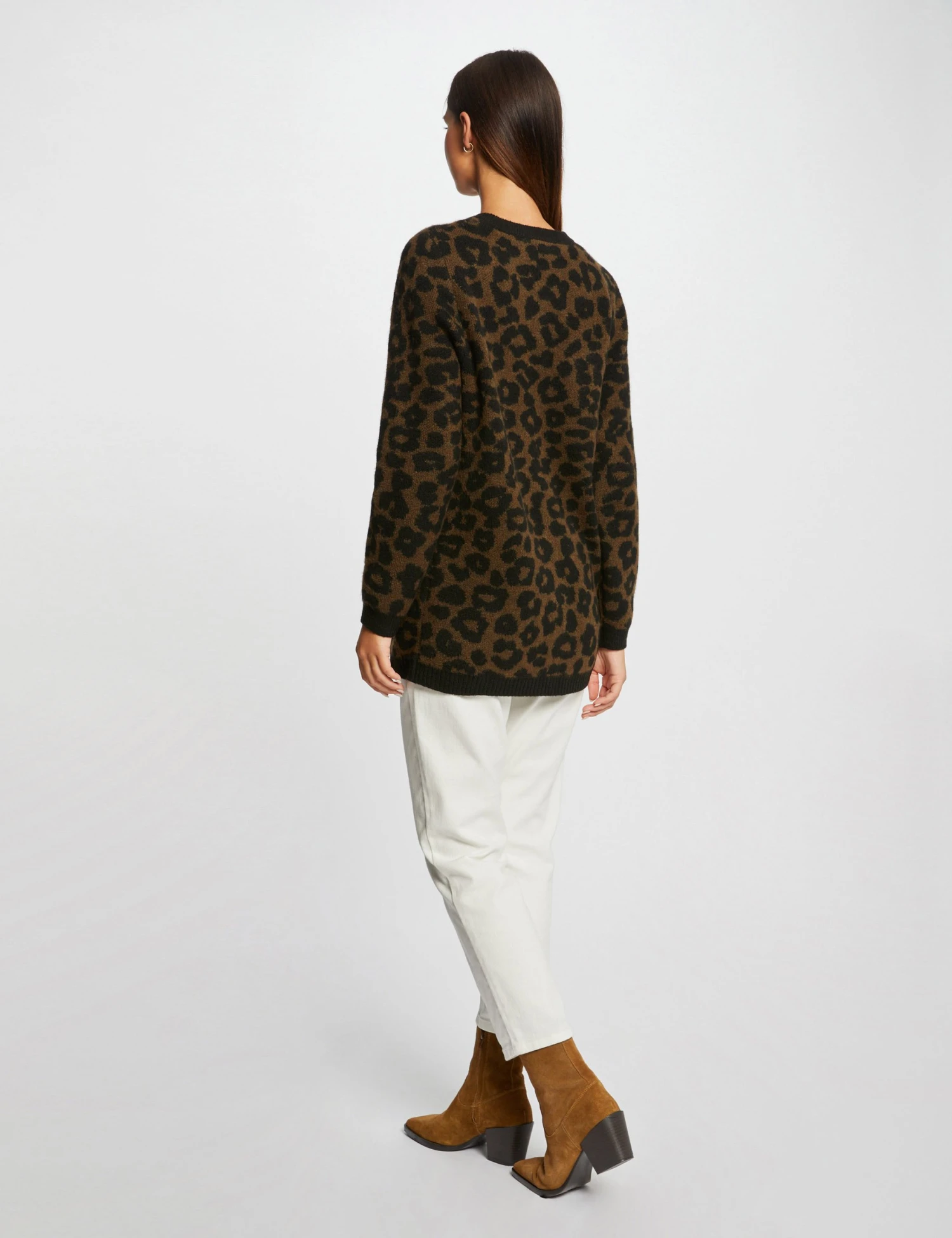 Gilet Mi-long Imprimé Léopard Noir Femme 2 Gilet Mi-long Imprimé Léopard Noir Femme – Image 2