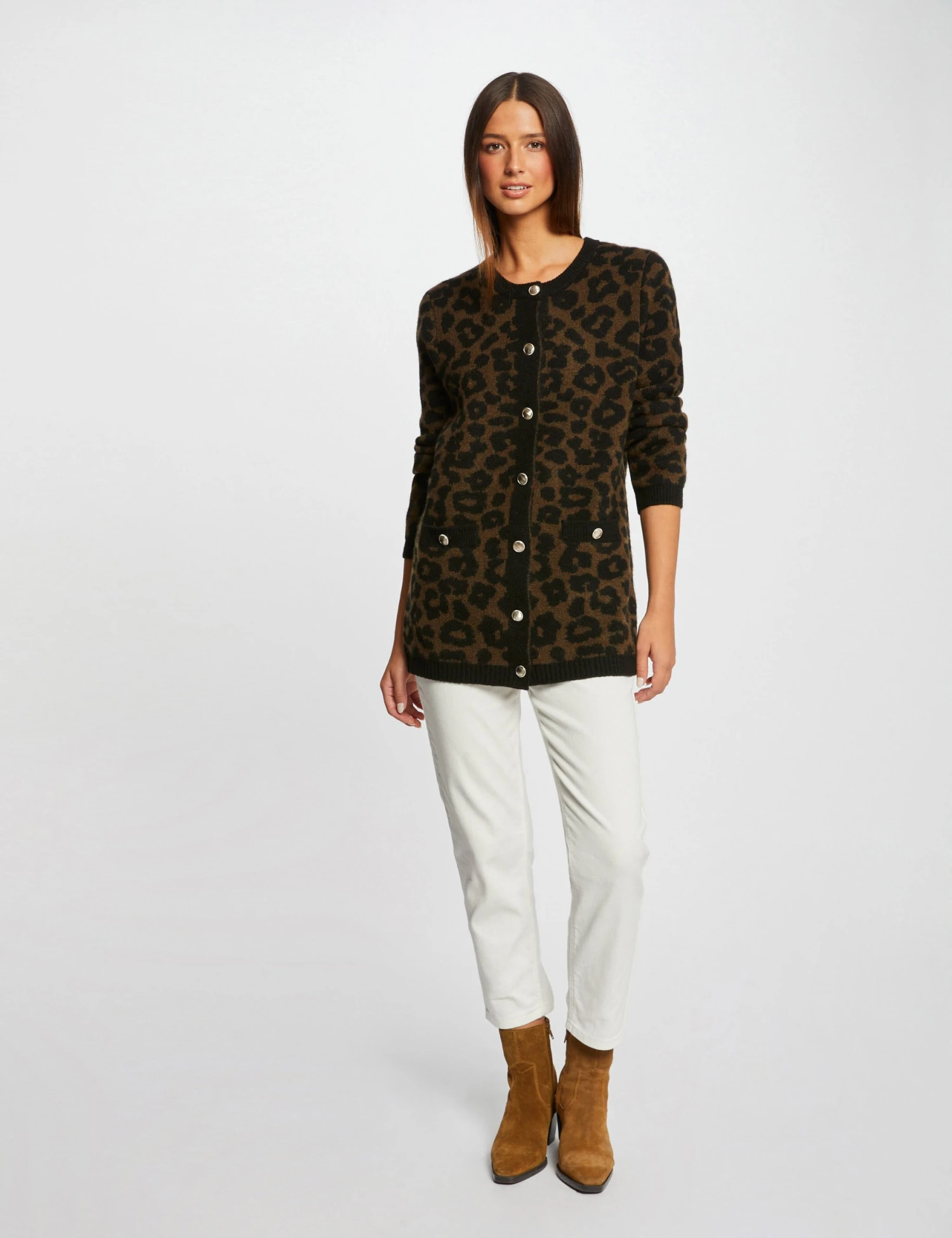 Gilet Mi-long Imprimé Léopard Noir Femme 3 Gilet Mi-long Imprimé Léopard Noir Femme – Image 3