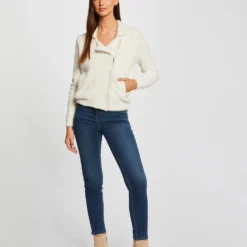 Gilet Zippé Maille Duveteuse Ivoire Femme -Morgandetoi Boutique gilet zippe maille duveteuse ivoire femme vue5 32536300950250203