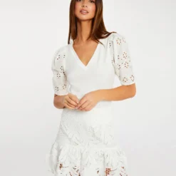 Jupe Courte à Dentelle Ecru Femme -Morgandetoi Boutique jupe courte a dentelle ecru femme vue5 32536300938260201