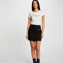 Jupe Droite à Pont Noir Femme