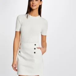 Jupe Droite à Ponts Ecru Femme -Morgandetoi Boutique jupe droite a ponts ecru femme vue5 32536300946850201