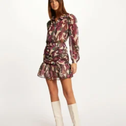 Jupe Droite à Volants Imprimé Végétal Multico Femme