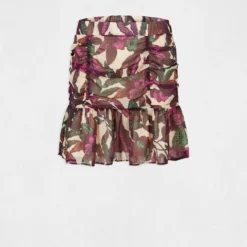 Jupe Droite à Volants Imprimé Végétal Multico Femme -Morgandetoi Boutique jupe droite a volants imprime vegetal multico femme vue3 32536300930670900