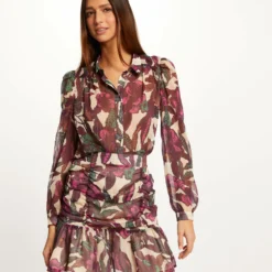 Jupe Droite à Volants Imprimé Végétal Multico Femme -Morgandetoi Boutique jupe droite a volants imprime vegetal multico femme vue5 32536300930670900