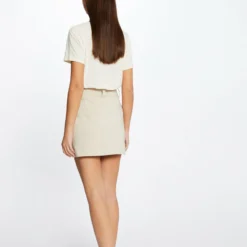 Morgandetoi Boutique -Morgandetoi Boutique jupe droite avec boutons beige femme vue2 32536300929130202