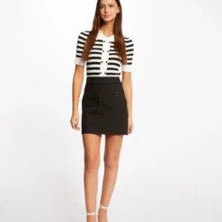 Jupe Droite Avec Boutons Noir Femme