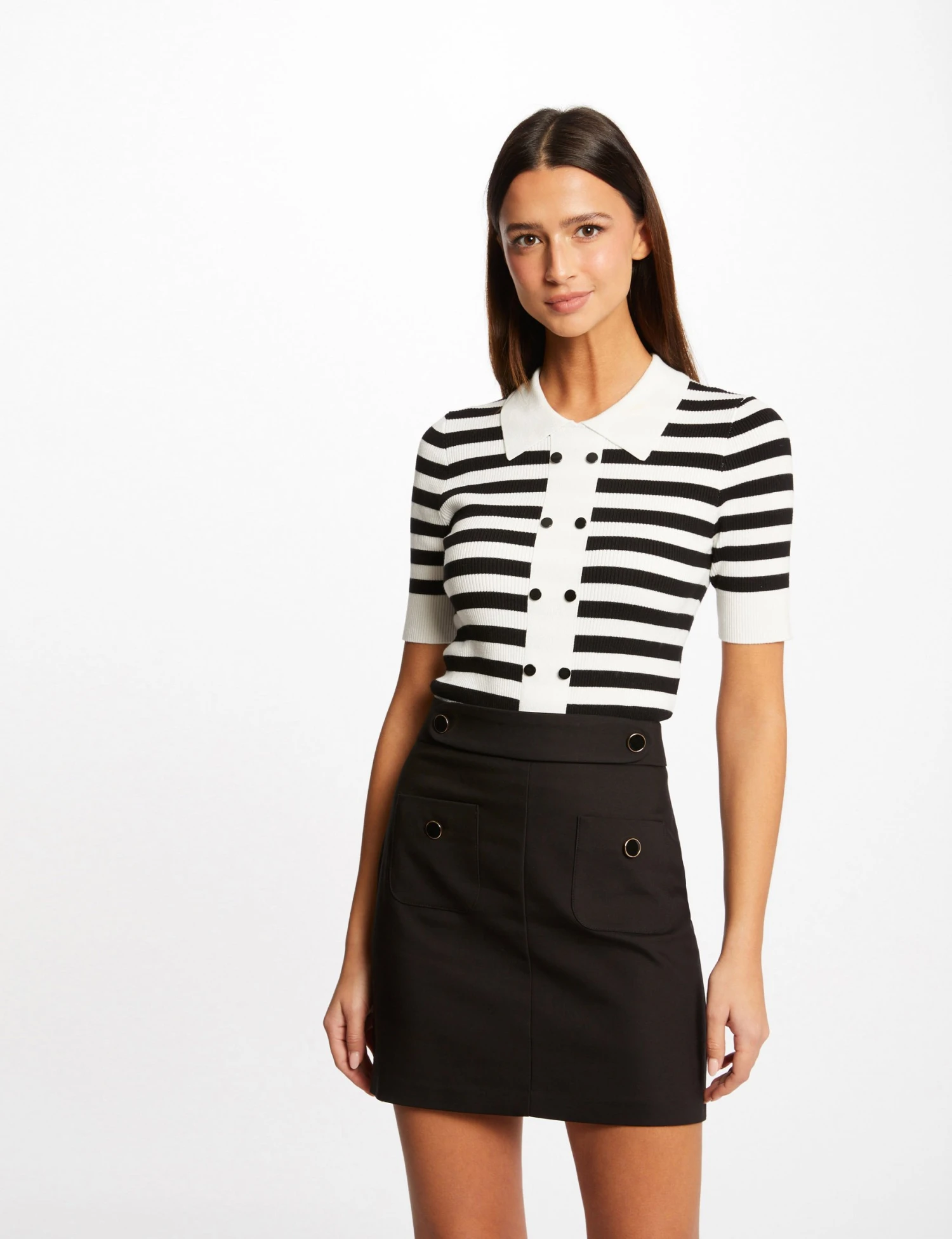 Jupe Droite Avec Boutons Noir Femme 3 Jupe Droite Avec Boutons Noir Femme – Image 3
