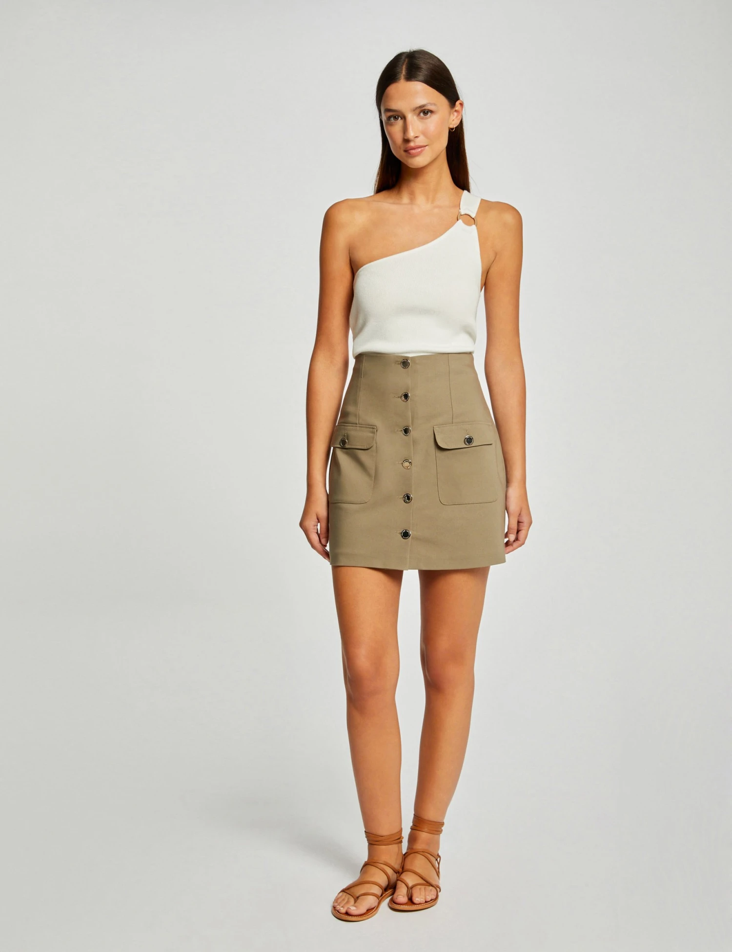 Jupe Droite Boutonnée Avec Poches Vert Moyen Femme 1 Jupe Droite Boutonnée Avec Poches Vert Moyen Femme