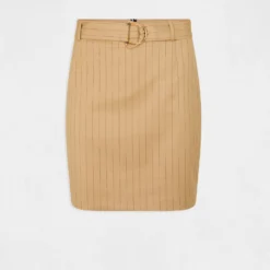 Jupe Droite Ceinturée à Rayures Beige Femme 8 Jupe Droite Ceinturée à Rayures Beige Femme -Morgandetoi Boutique jupe droite ceinturee a rayures beige femme vue3 32536300929410202