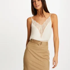 Jupe Droite Ceinturée à Rayures Beige Femme 7 Jupe Droite Ceinturée à Rayures Beige Femme -Morgandetoi Boutique jupe droite ceinturee a rayures beige femme vue5 32536300929410202