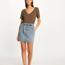 Jupe Droite Ceinturée En Jean Jean Stone Femme
