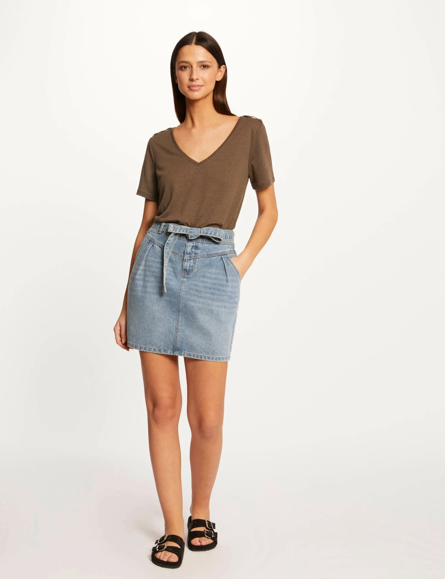 Jupe Droite Ceinturée En Jean Jean Stone Femme 1 Jupe Droite Ceinturée En Jean Jean Stone Femme