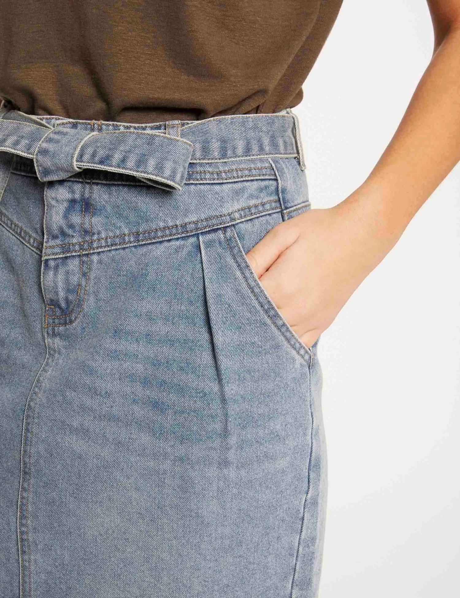 Jupe Droite Ceinturée En Jean Jean Stone Femme 5 Jupe Droite Ceinturée En Jean Jean Stone Femme – Image 5