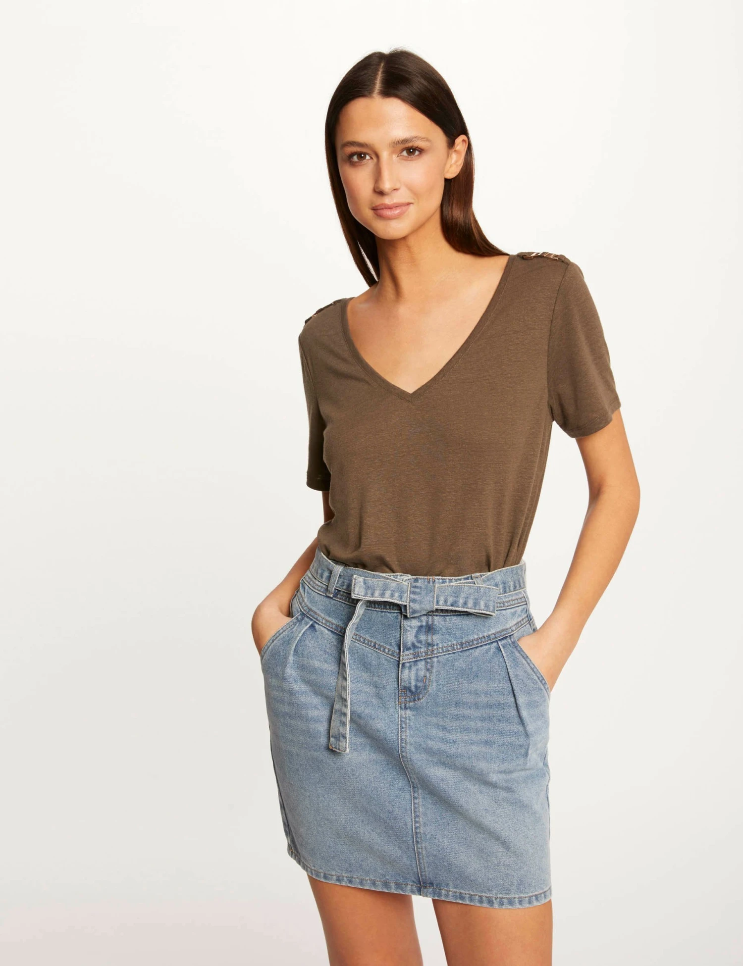 Jupe Droite Ceinturée En Jean Jean Stone Femme 3 Jupe Droite Ceinturée En Jean Jean Stone Femme – Image 3