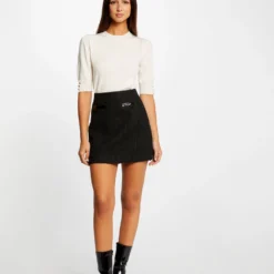 Jupe Droite Détails Vinyle Noir Femme