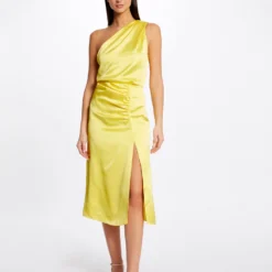 Jupe Droite Satin Fendue Jaune Moyen Femme