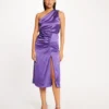 Jupe Droite Satin Fendue Violet Femme