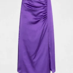 Jupe Droite Satin Fendue Violet Femme -Morgandetoi Boutique jupe droite satin fendue violet femme vue3 32536300947030310