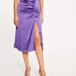 Jupe Droite Satin Fendue Violet Femme -Morgandetoi Boutique jupe droite satin fendue violet femme vue5 32536300947030310