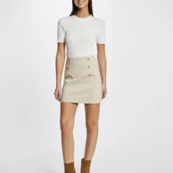 Jupe Droite Taille Haute à Ponts Ecru Moyen Femme
