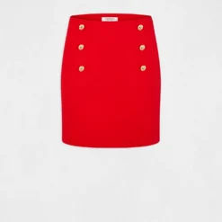 Jupe Droite Taille Haute à Ponts Rouge Femme -Morgandetoi Boutique jupe droite taille haute a ponts rouge femme vue3 32536300946860500