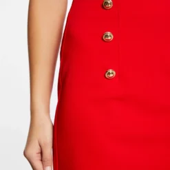 Jupe Droite Taille Haute à Ponts Rouge Femme -Morgandetoi Boutique jupe droite taille haute a ponts rouge femme vue4 32536300946860500