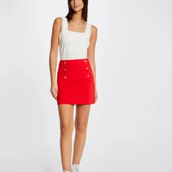 Jupe Droite Taille Haute à Ponts Rouge Femme -Morgandetoi Boutique jupe droite taille haute a ponts rouge femme vue5 32536300946860500