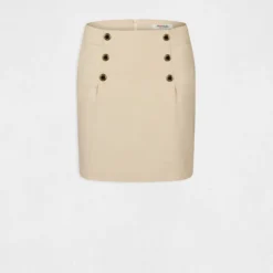 Jupe Droite Taille Haute Avec Boutons Beige Femme -Morgandetoi Boutique jupe droite taille haute avec boutons beige femme vue3 32536300866030202