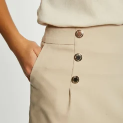 Jupe Droite Taille Haute Avec Boutons Beige Femme -Morgandetoi Boutique jupe droite taille haute avec boutons beige femme vue4 32536300866030202