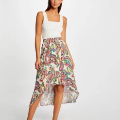 Jupe évasée Asymétrique Imprimée Multico Femme