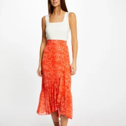 Jupe Longue Portefeuille Imprimé Léopard Orange Femme